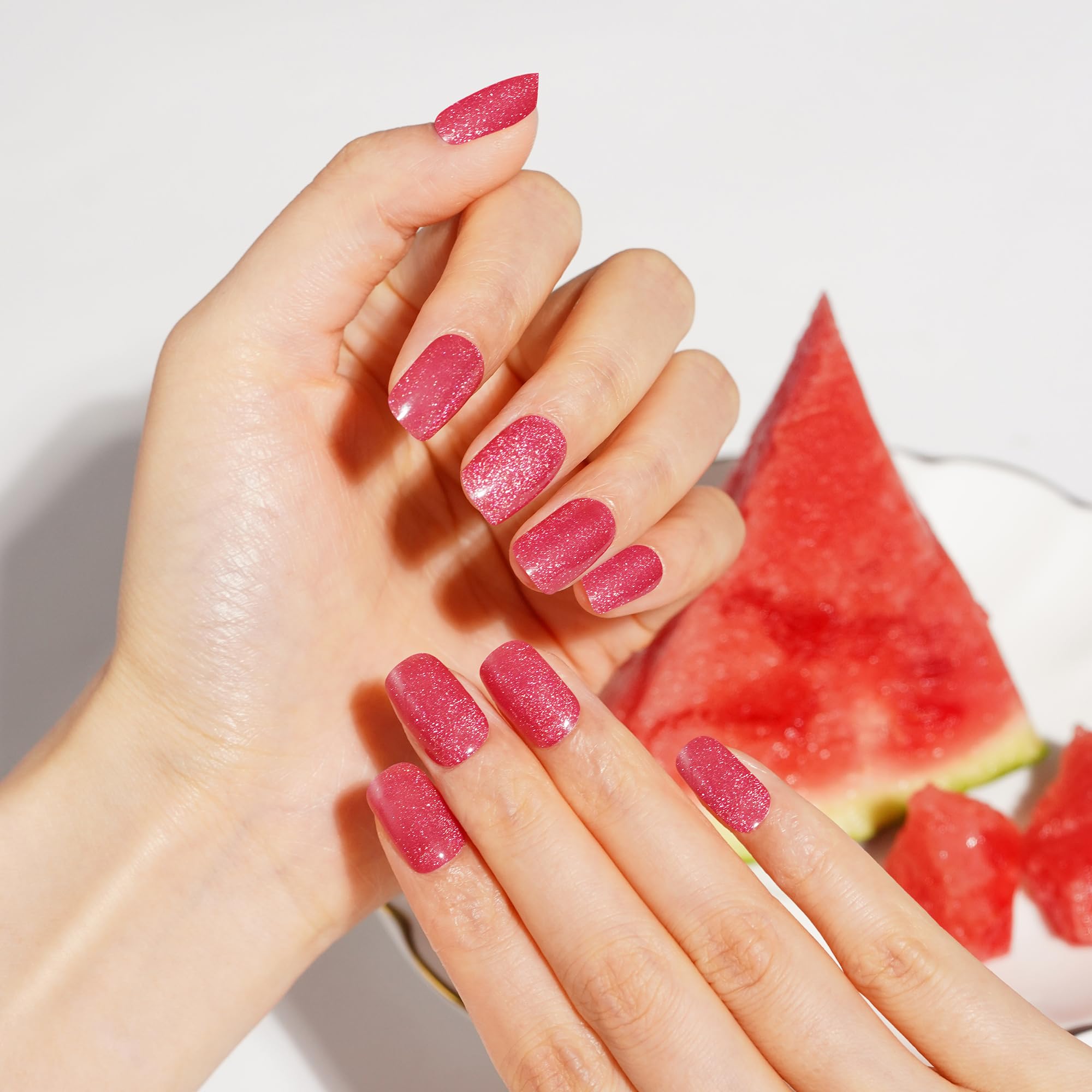 DANNI & TONI Semi Cured Gel Nail Strips Nail Stickers,Transparent Cat Eyes Salon-Quality Gel Nail Polish Strips Manicure Set(Crimson Glare) 28Pcs