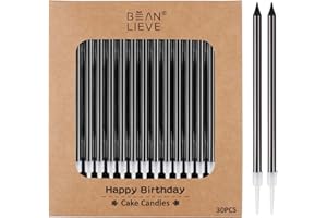 BEAN LIEVE 30-Count Black Long Thin Birthday Candles, Cake Candles, Birthday Parties, Wedding Decorations, Party Candles, Cak