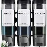 3 Pack Shampoo and Conditioner Dispenser, Shower Soap Dispenser 3 Chamber No Drill Wall-Mounted, Body Wash and Shower Dispenser Set for Shower Wall, Elegant Large Capacity for Bathroom Hotel, Black