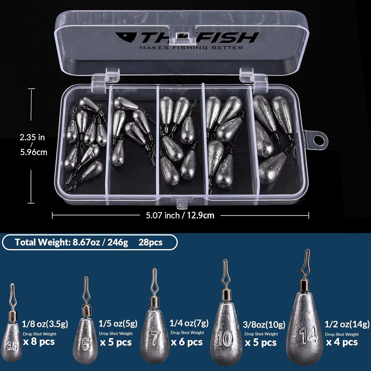 thkfish Fishing Weights Fishing Sinker Drop Shot Weights Fishing Weights Kit Drop Shot Rig Fishing Weights B-Waterdrop Shape 28pcs : Sports & Outdoors