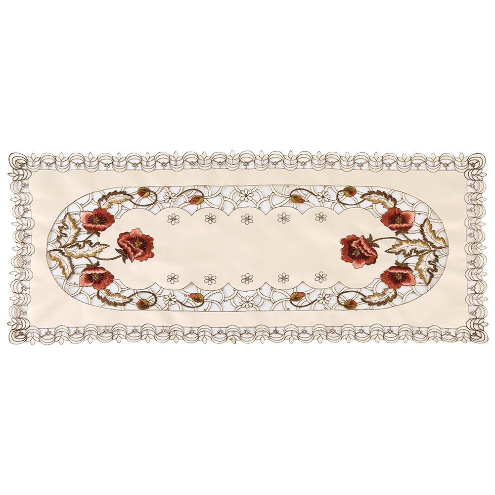 Table Cloth Europe Red Floral Elegant Table Cover Flower Hollow Embroidered Table Runner Exquisite Small Tablecloth Decorate For Wedding Banquet TV Cabinet Coffee Table(Rectangle)