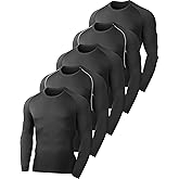 5 Pack Thermal Compression Shirts for Men Fleece Lined Long Sleeve Athletic Base Layer Winter Gear Undershirt Workout Top