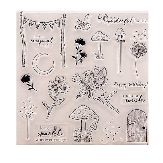 bulingLU Silikon-Stempel mit Feen-Blumen-Motiv, transparent