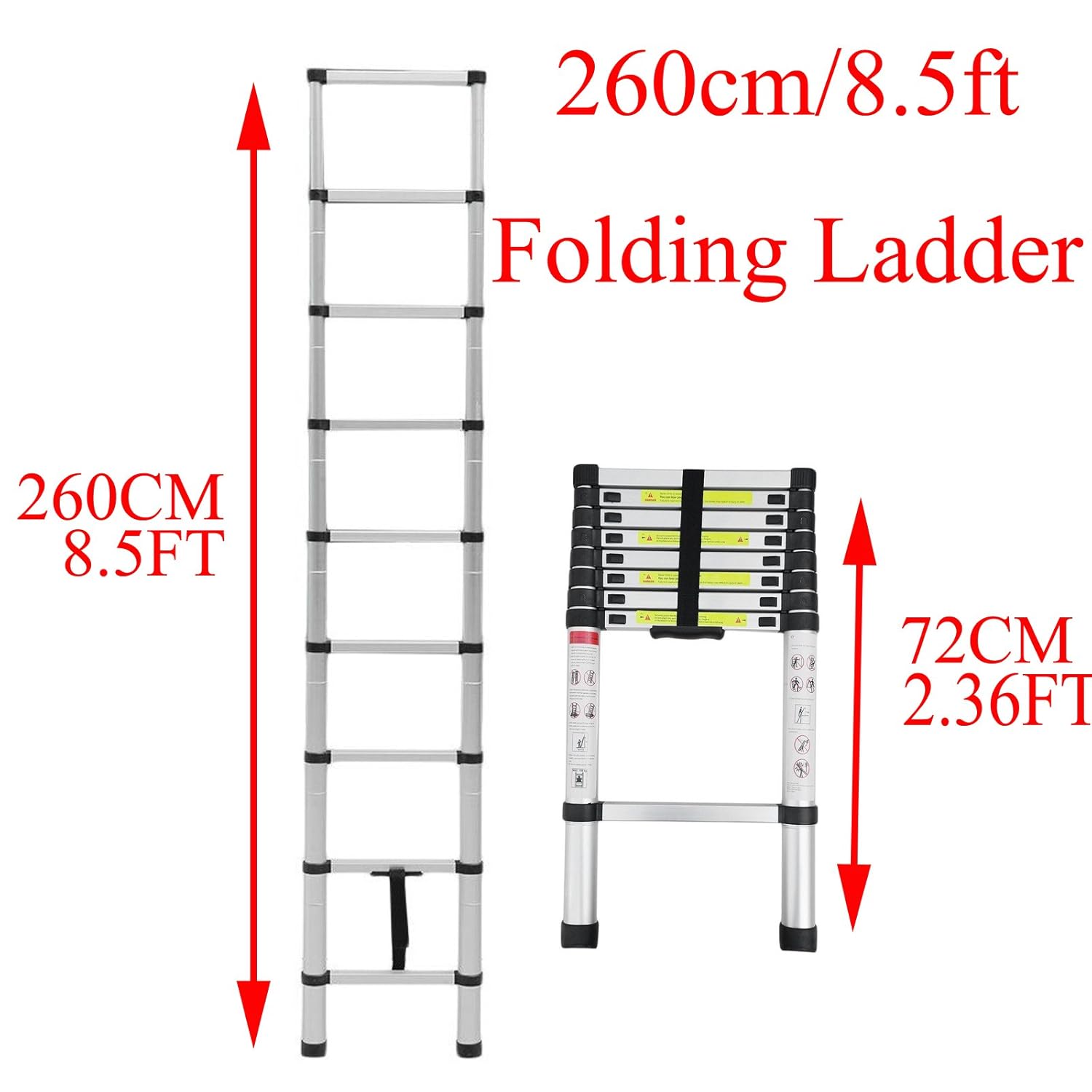2.6M Aluminium Telescopic/Telescoping Loft Extension Ladder Multi