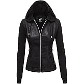 Lock and Love Women's Faux Leather Moto Biker Jacket Coat with Removable or Non-Removable Hood
