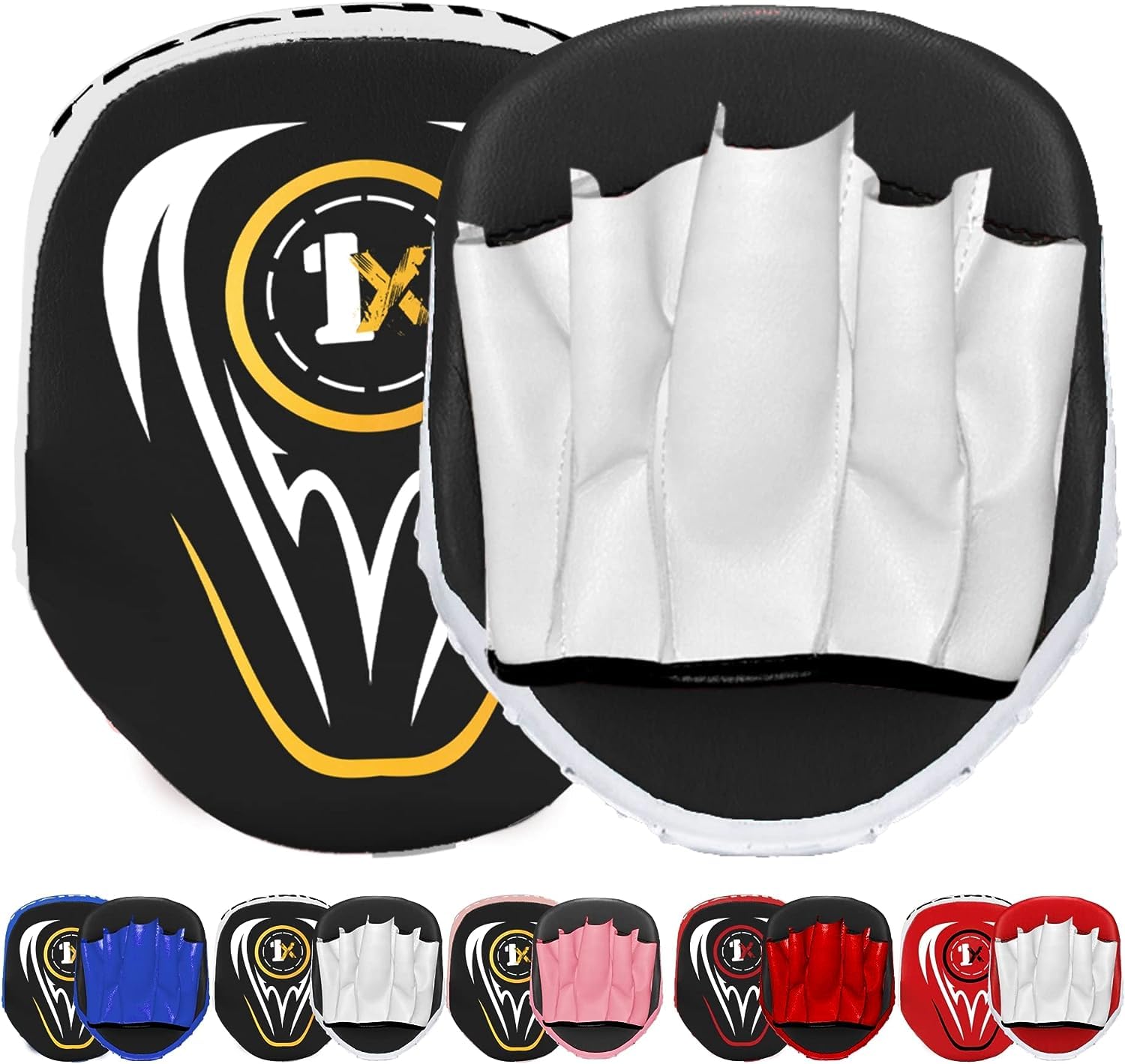Junior Boxing Focus Pads & Punch Mitts - Straight & Hook Pads for MMA, Kickboxing, Karate, Muay Thai & Taekwondo Training - Punch Gloves for Kids (BLACK/WHITE)