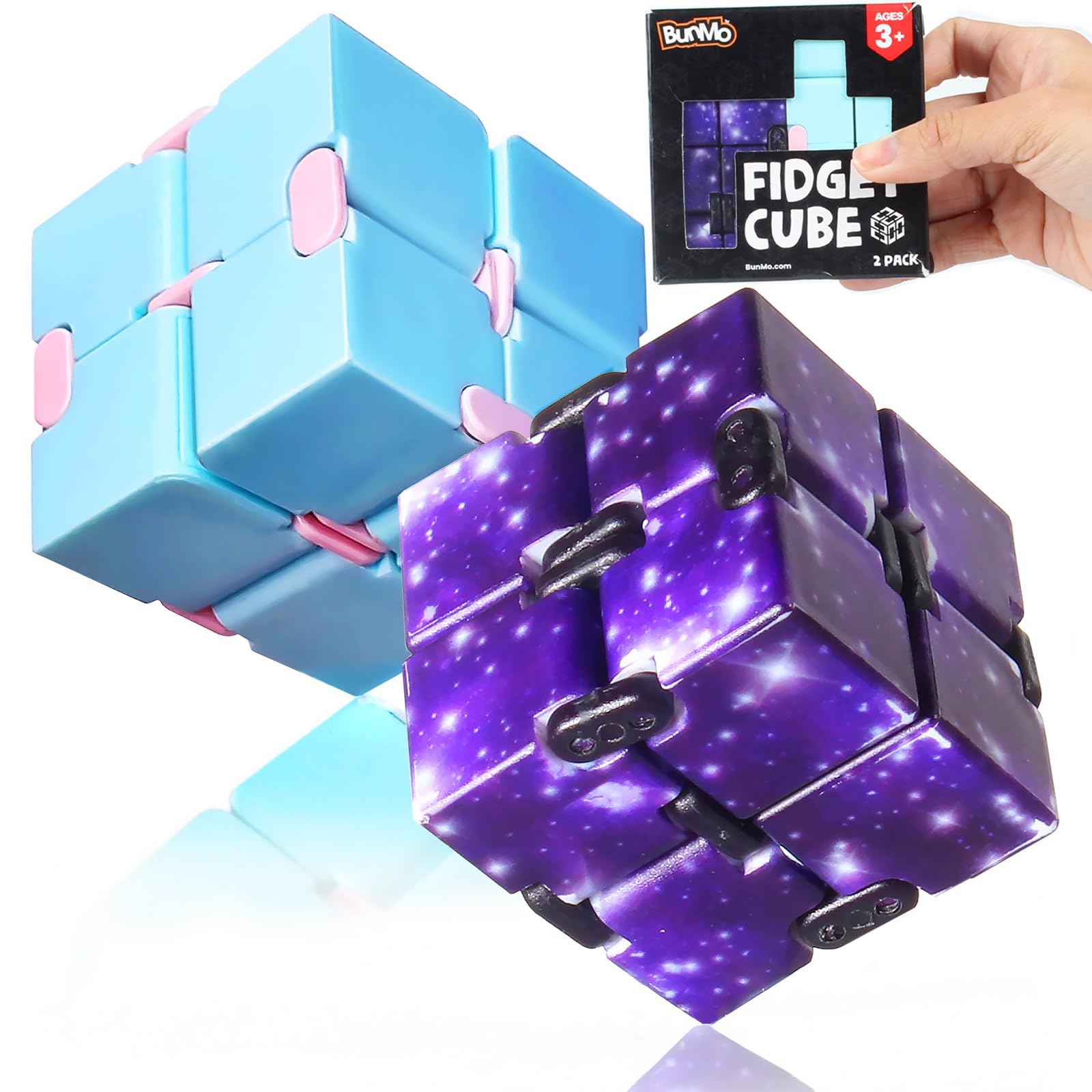 BunMo 2 Pack Infinity Fidget Cube – Pocket Fidget Toys for Kids & Adults – Quiet Folding Desk Fidget with Smooth Hinges, Durable ABS, Portable Sensory Cube