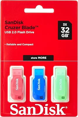 32GB Cruzer Blade USB Flash Drive , Blue/Pink/Green, 3count(Pack of 1)