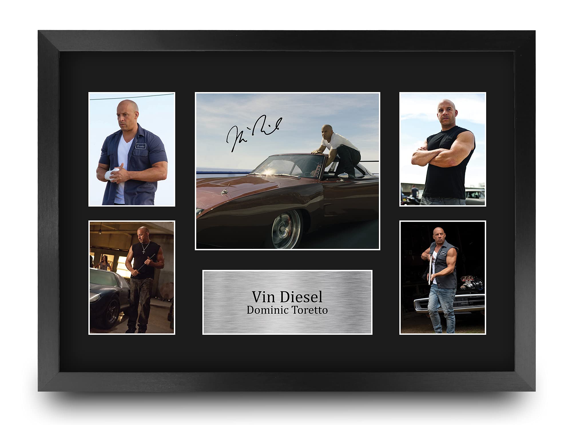 HWC Trading FR A3 Vin Diesel Fast and Furious Dominic Toretto Gifts Printed Signed Autograph Picture Display for Movie Memorabilia Fans - A3 Framed