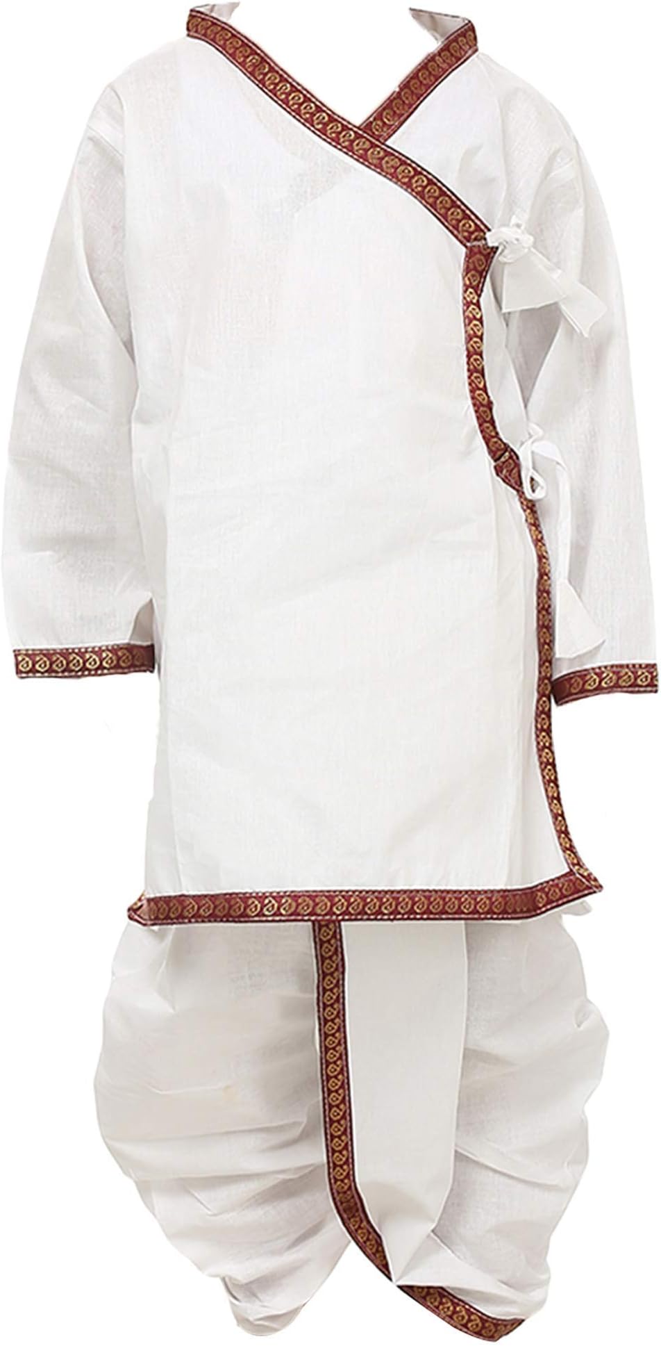 FOCIL White Solid Kurta & Dhoti Pant Set with Maroon Border for Kids