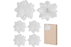 LiBongTa 4.5 Inch White Bow for Gift Grosgrain Ribbon Present Bow, Christmas Bow for Gift Wrapping, Decorative Bow, Self Adhesive Bows, Gift Bow Assortment, Pack of 6