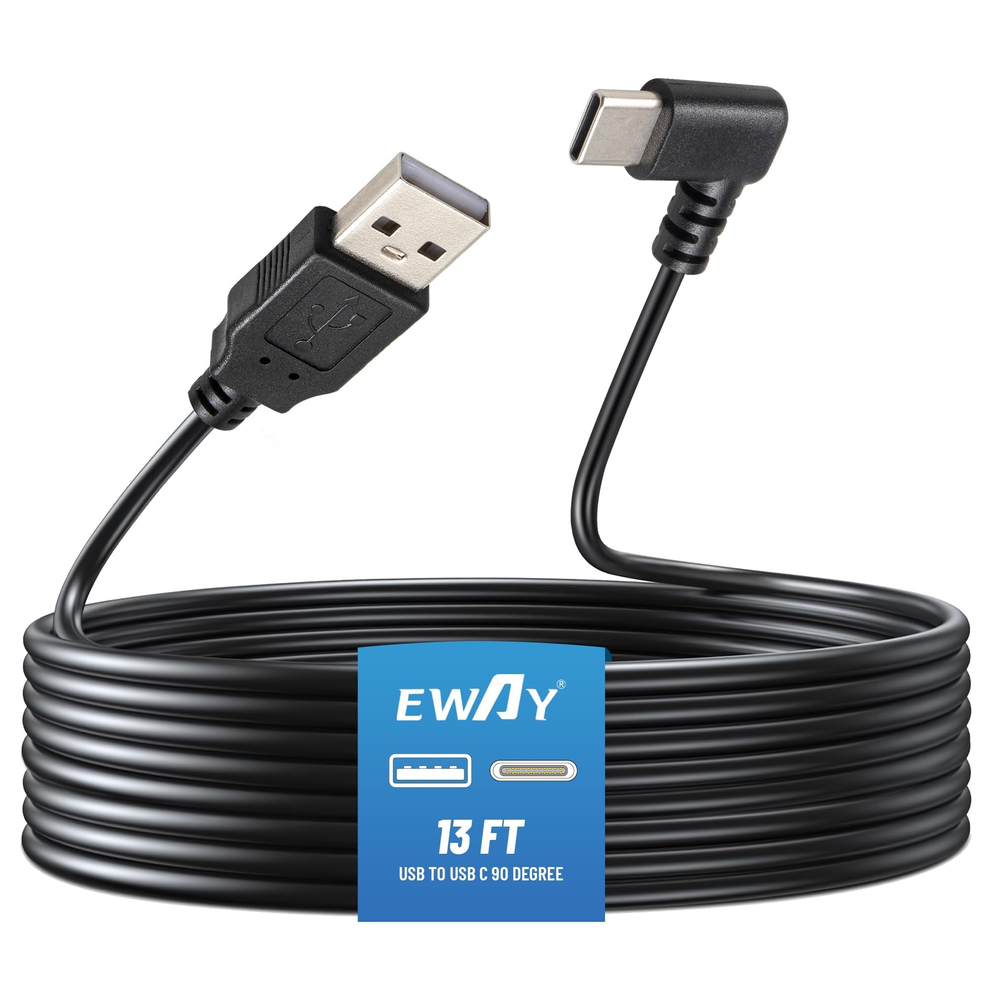 Photo 1 of EWAY USB C Dash Cam Power Cord (13FT/4M), 90 Degree USB-A 2.0 to Type-C Cable REQUIRES 2.5A Input - USBC Replacement Power Supply for Front Rear View Mirror Dashcam Dashboard Recorder Recording Camera