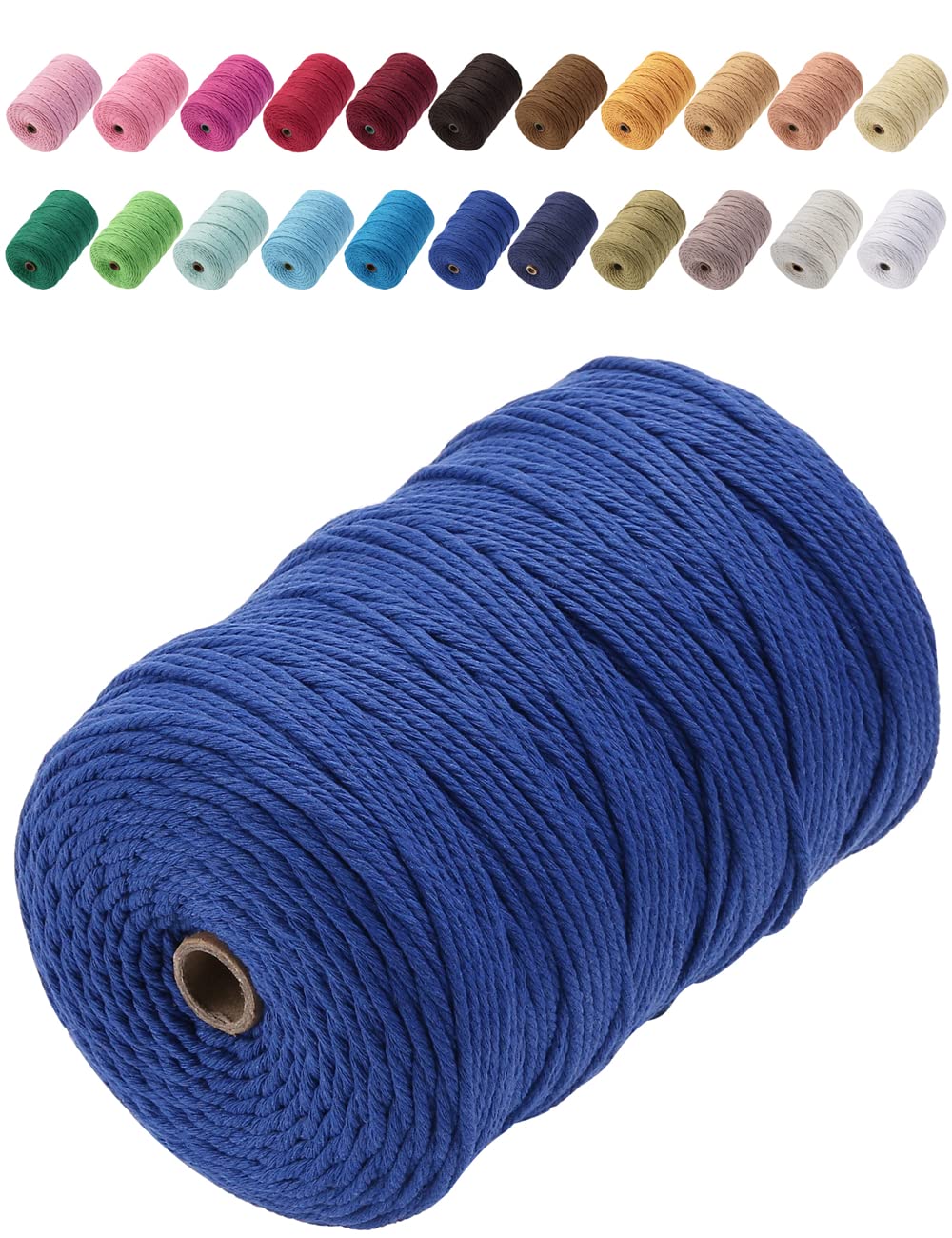 GOHOF Macrame Cord 3mm x 200m Premium Cotton Macrame Rope, 4 Strand Twisted Soft Cotton Cord, One of The Most Perfect Materials for Macrame Art, Cotton String Without Chemicals (Dark Blue)