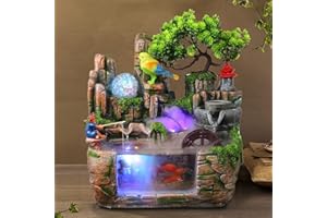 ZHFEISY Water Fountains Indoor Tabletop Fountains Mini Rock Fountain with LED Lights, Aquariums & Atomizer, Waterfall Fountain Tabletop Decor Desktop Fountain for Home Desktop Decorations (Style 4)