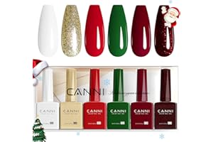 CANNI 6Pcs 9ml Gel Nail Polish Set- White Glitter Gold Emerald Green Burgundy Red Gel Polish Kit Christmas Colors DIY at Home Salon New Year's Gifts for Girls