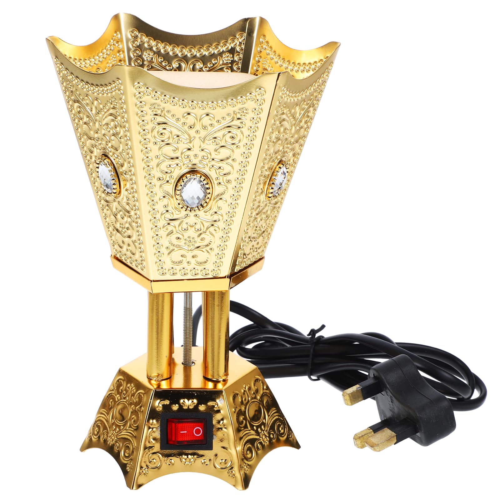 SEWACC Arabian Incense Burner Bakhoor Electric Incense Burner Desktop Plug in Metal Censer Burner for Home Office Yoga Room Decor (Golden, UK Plug)