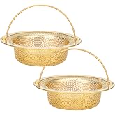 Snailhouse Sink Strainers, 2 Pack 4.5 Inches Stainless Steel Kitchen Mesh Sink Drain Basket Food Catcher with Wide Rim and Handle, Gold