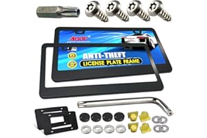 Aootf Anti Theft License Plate Frame- Tamper Proof Black Aluminum Car Tag Holder, 2 Pack Heavy Duty Universal Cover for Front and Rear, Stainless Steel Lock Security Screws(Self-Tapping), Nuts, Caps