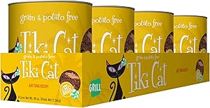 Tiki Pets Grill Grain Free Canned Wet Food with Whole Seafood in Broth for Cats and Kittens, Ahi Tuna 4 cans 10oz