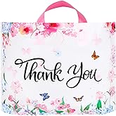 Ruisita 60 Pack Multicolor Floral Thank You Merchandise Bags Reusable Plastic Shopping Bags with Handles for Boutique, Grocery, Clothing (12 x 15 Inches)