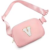 Gitus Birthday Gifts for 8 9 10 11 12 13 Year Old Girls Personalized Fanny Pack Crossbody Bags with Initial Letter Patch Belt Bag for Teen Girls Cute Trendy Stuff Travel Essentials (LightPink-V)