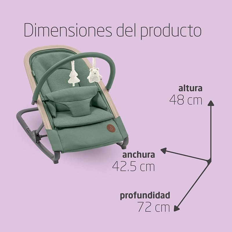 Maxi-cosi kori, rede para bebê 2 em 1 com arco de brincar, 0-2 anos, máx. 15 kg, cadeira de balanço para bebê, 3 posições reclináveis ​​com uma mão, leve e compacta, arnês fácil de colocar, eco care, cor beyond verde