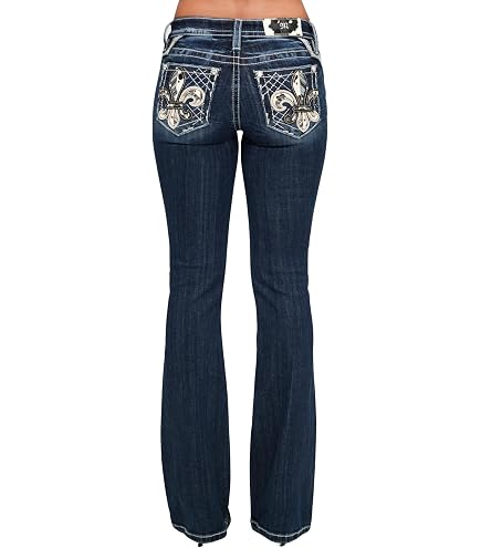 Miss Me Women's Mid-Rise Leafy Cross Embellished Boot Cut Jeans