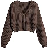GORGLITTER Women's Cropped Cardigan Sweaters Light Weight Button Up Chunky Knit Long Sleeve Trendy 2025 Outfits