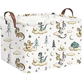 FXOCSHE Rectangular Dinosaur Baskets,Watercolor cute dragon fairy tale kids nursery basket,Cloud moon star dragon egg laundry basket for kid,Toys Box,Dinosaur Room Decor(Cute dinosaur)
