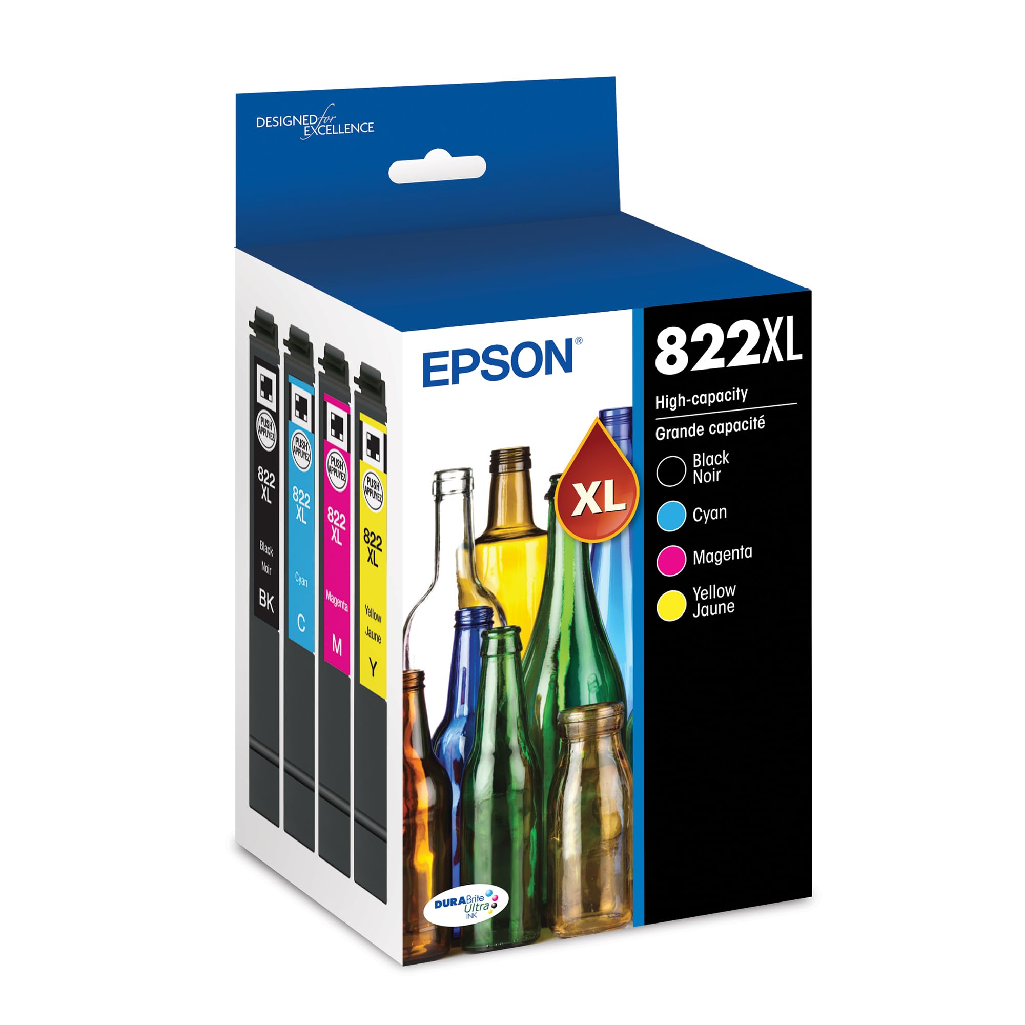 Photo 1 of Epson 822 DURABrite Ultra Ink High Capacity Black & Color Cartridge Combo Pack (T822XL-XCS) Works with Workforce Pro WF-3820,3823, 4820, 4830, 4833, 4834