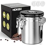 Airtight Coffee Canister, HOKEKI Stainless Steel Container for the Kitchen, Coffee Ground Vault Jar With One Way Co2 Valve An