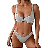 SweatyRocks Women's 2 Piece Bikini Set Striped Print Spaghetti Strap Push Up Swimsuit