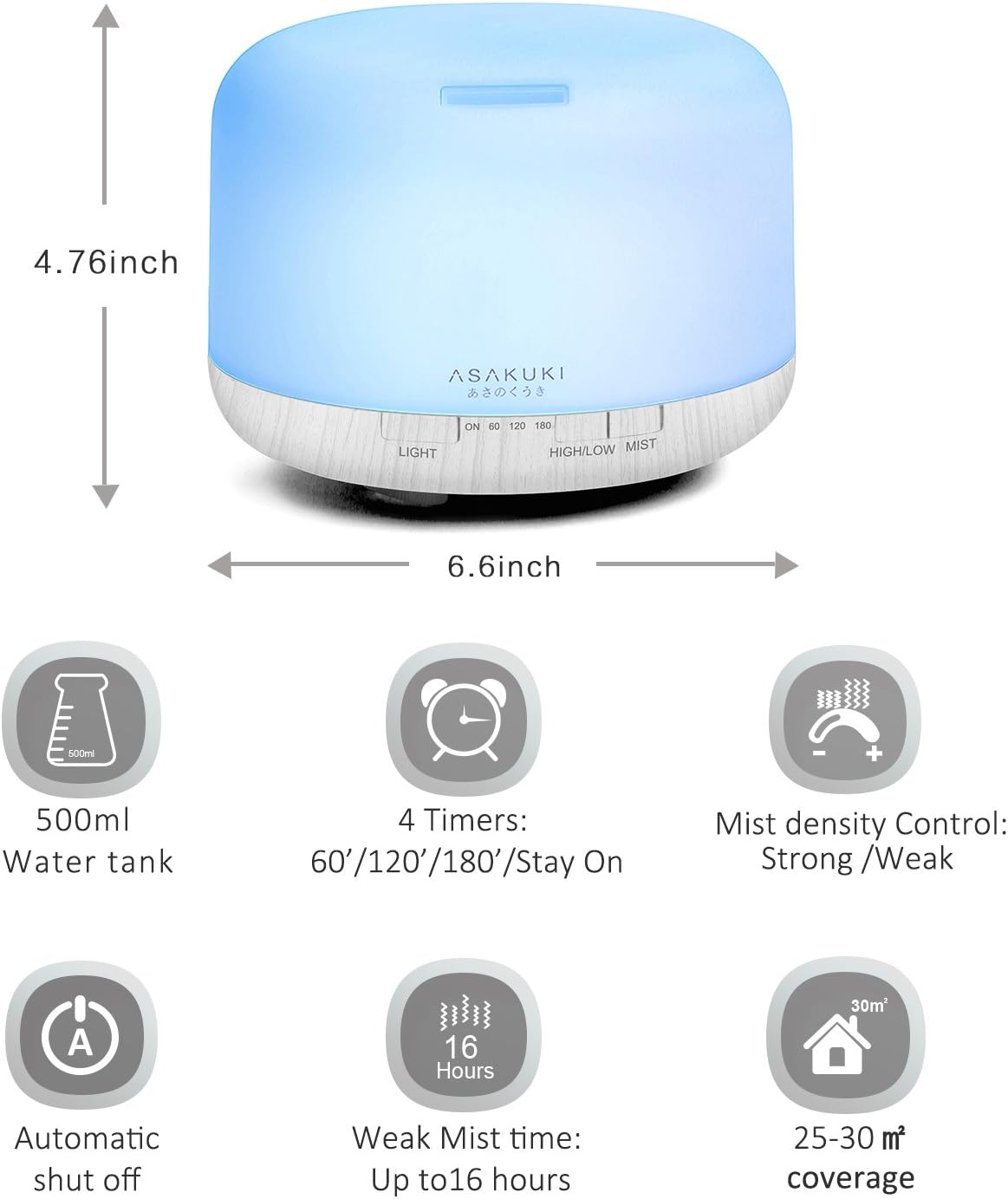 ASAKUKI 500ml Premium, Essential Oil Diffuser with Remote Control - Image 4