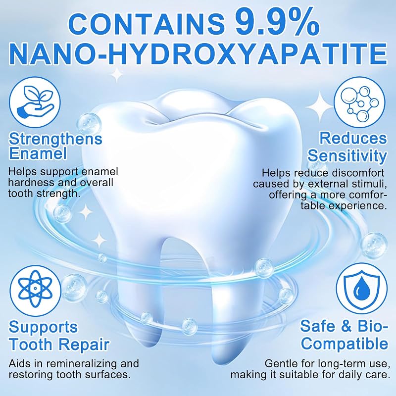 Hydroxylapatite Dentifrice à 9,9% Lot de 2, Dentifrice à L'hydroxyapatite Nano Sans Fluor, Aide à Reminéralisation, Protège L'émail, Soulage la Sensibilité, Renforce Dents, Soins Buccaux Quotidiens