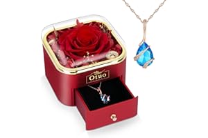 Otuo Preserved Roses Gift Jewerlry Box, Real Eternal Rose Flower with Necklace, flowers for delivery prime,roses artificial flowers,Gifts for Girlfriend, Mom, Women, Wife, Birthday and Mothers Day