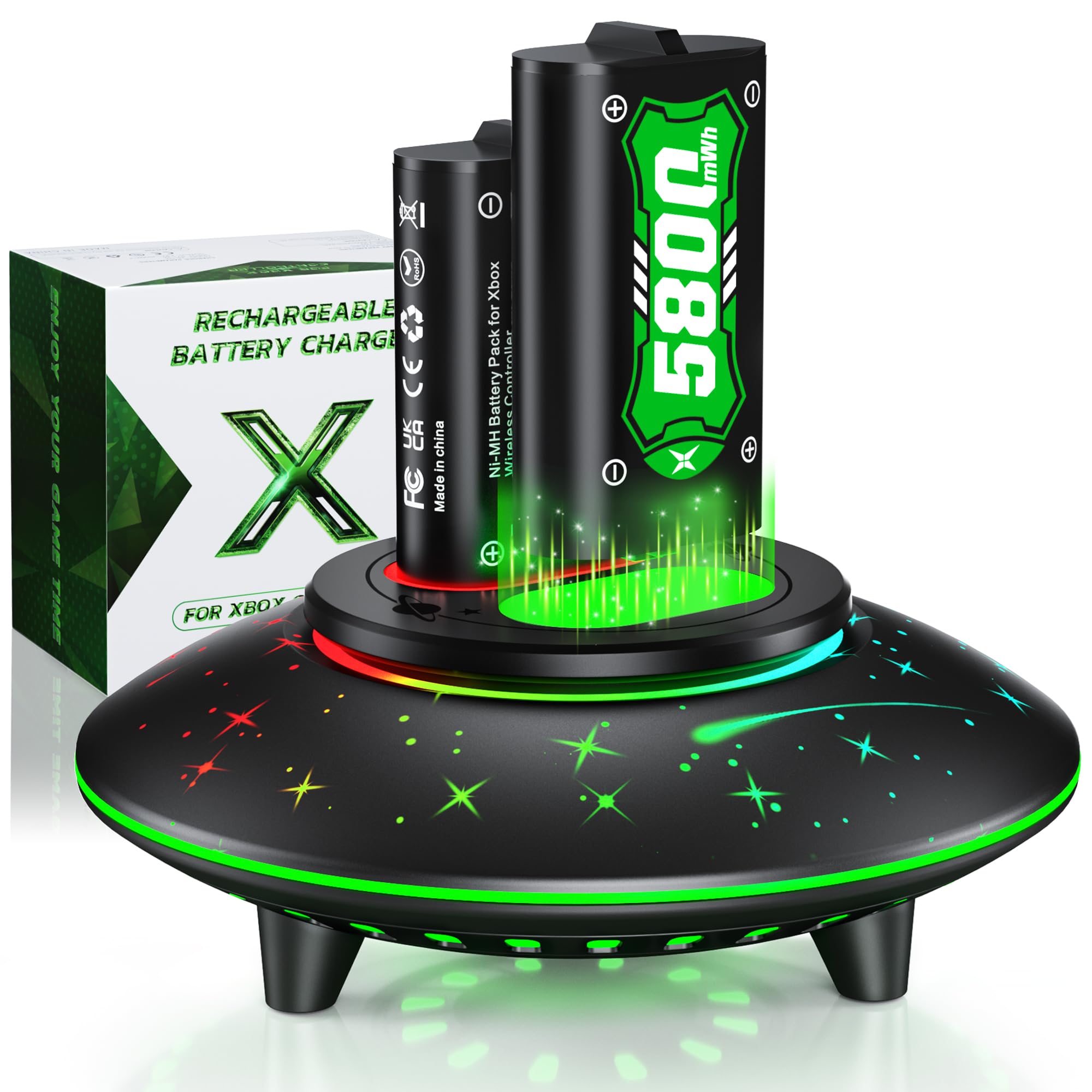 Feirsh Upgraded Rechargeable Battery Pack for Xbox Controller,2x5800mWh Xbox Rechargeable Batteries Pack W/RGB Charger Station,Fast Charging Battery Pack for X Box Series X|S,X-Box One S/X/Elite