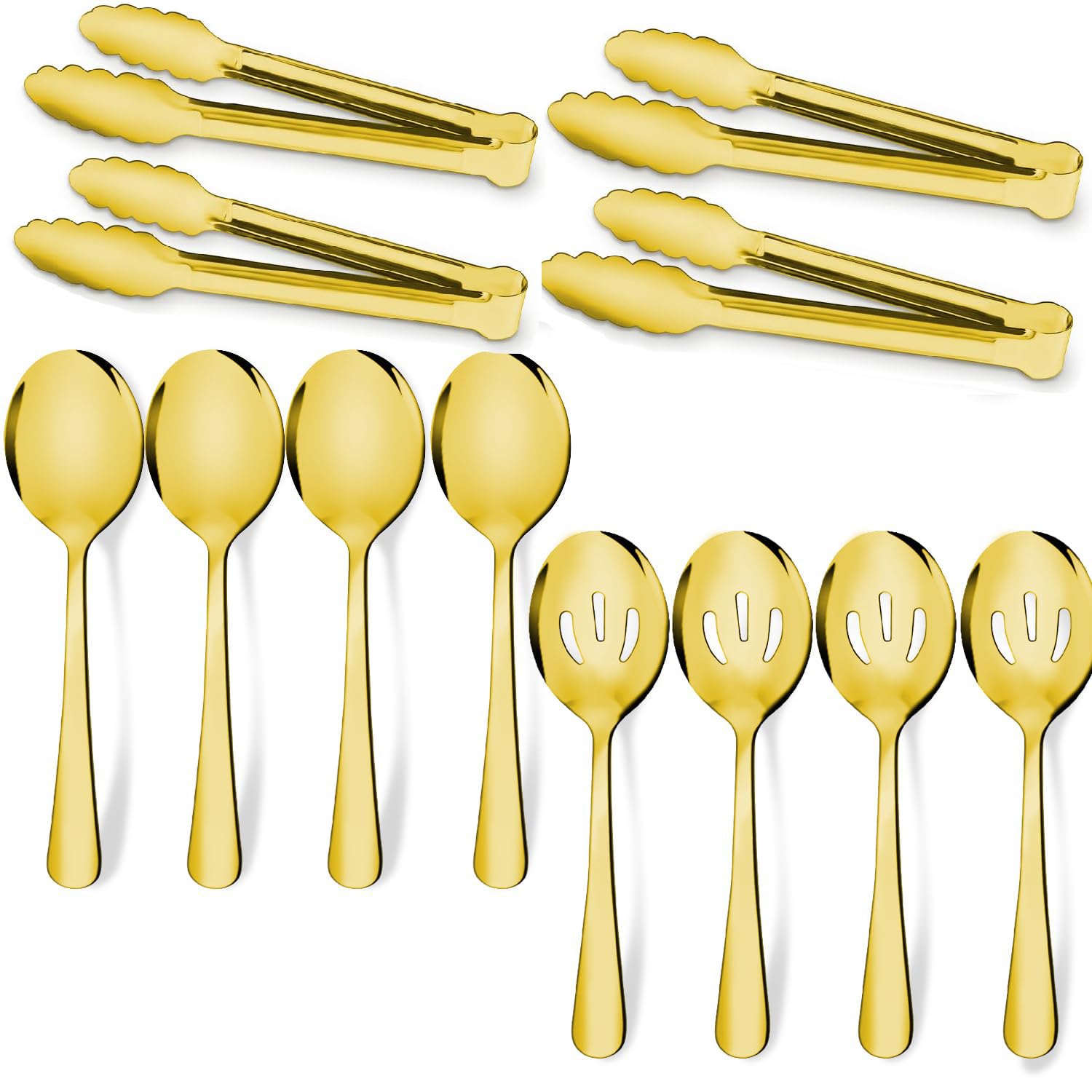 Photo 1 of 12PCS Gold Stainless Steel Serving Utensils Sets - Large Serving Spoons,Slotted Spoons,Serving Tongs,Utensills Sets for Buffet Catering Banquet Party