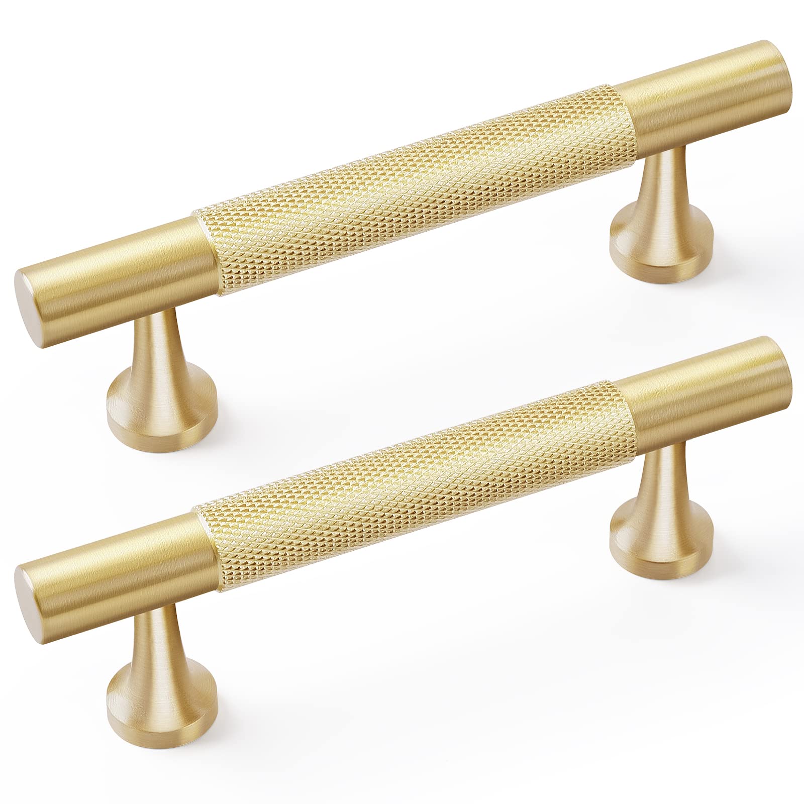 Photo 1 of RZDEAL 5Pcs 3-3/4 Inch Solid Brass Cabinet Pulls Kitchen Cupboard Handles Modern Drawer Pulls Bathroom Cabinet Pulls Wardrobe Door Handles (Hole Centers:3-3/4"(96mm), Gold)