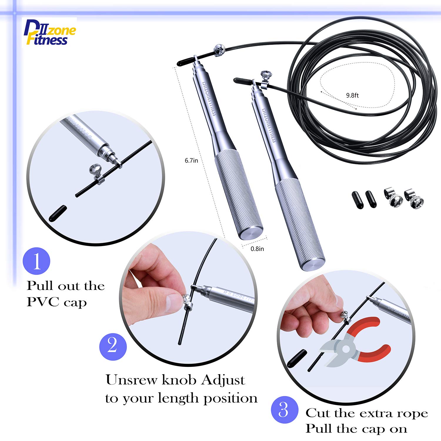 D Ⅱ ZONE FITNESS Men&Women Adjustable High Speed Jump Rope with Aluminum Handle and Wire Rope for Fitness Skipping