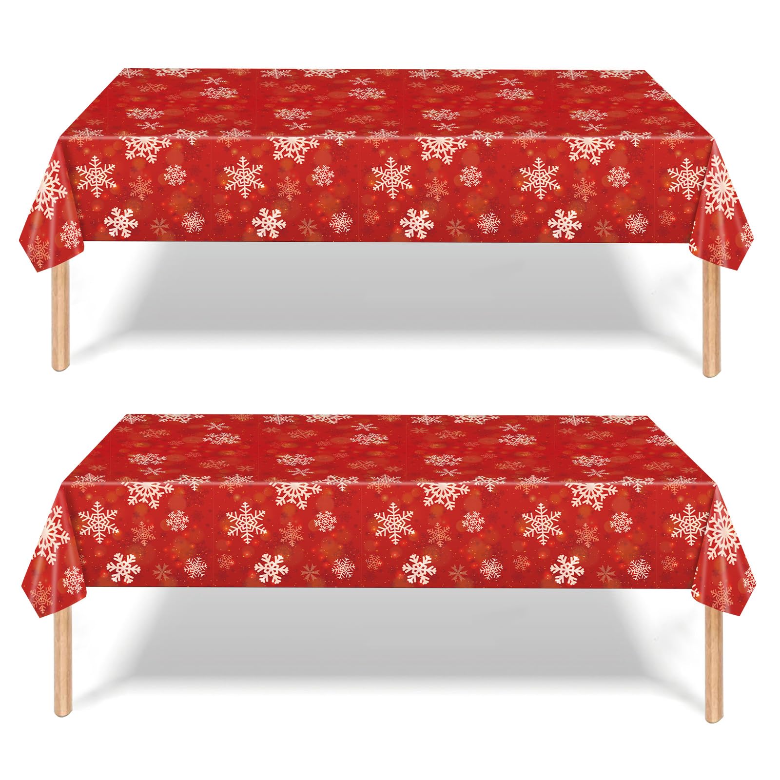 2 Pack Christmas Table Cloth - 137x274cm Rectangle Large Plastic Red Tablecloth Snowflake Party Tableware Decor for Winter Holiday Xmas Party Dinner