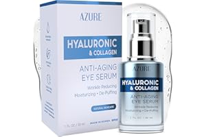 AZURE COSMETICS AZURE Hyaluronic & Collagen Anti Aging Eye Serum - Moisturizing, Replenishing & De-Puffing | Reduces Wrinkles, Fine Lines & Under Eye Bags | Locks In Moisture Hydrating Skin | Made in Korea - 30mL