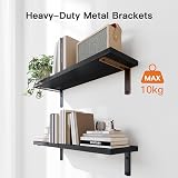 Pipishell Floating Shelves with Wire Storage Basket Black 3+1 Set Paulownia Wood view 5
