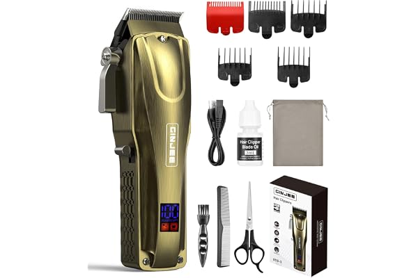 GinJee Hair Clippers for Men, Cordless & Corded Barber Clipper with 5Hrs Runtime, 7000RPM Rotary Motor & LED Display, Waterpr