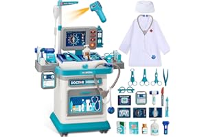 TOIDGY Doctor Kit for Toddlers 3-5, Pretend Doctors Play Set with Cart, Costume and Stethoscope for Kids Aged 3 4 5, Role Play Medical Toys for Girls Boys, Christmas Birthday Educational Gift for Toddler