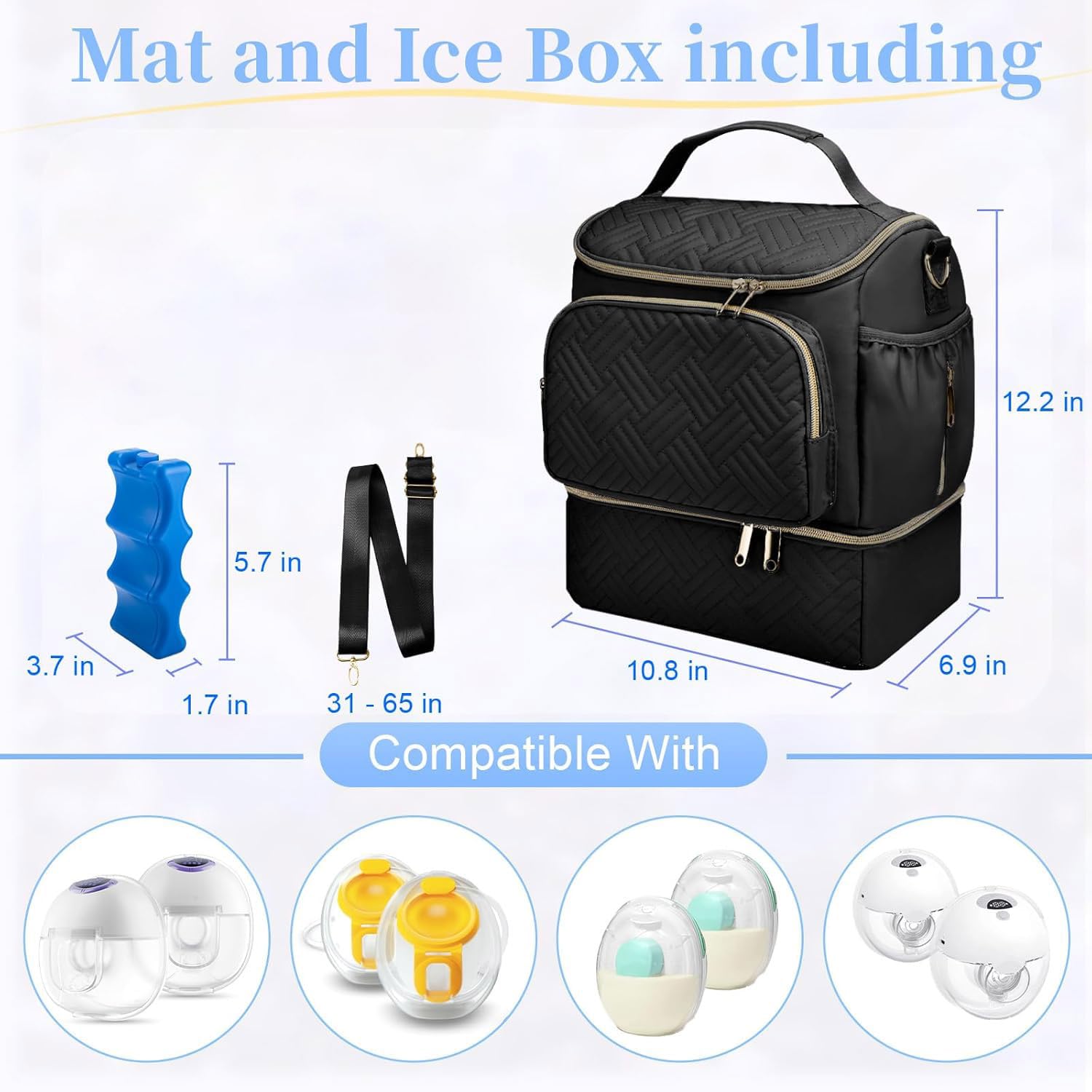 Wearable Breast Pump Bag with Cooler Compartment Compatible with Willow/Elvie/Medela/Momcozy M5/S12 Pro, Breast Milk Cooler Travel Bag with Ice Pack, Pumping Bags for Work, Black