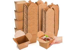 DEAYOU 100 Pack Mini Chinese Take Out Boxes, 8 OZ Kraft Paperboard Food Containers, Stackable Asian To Go Boxes for Meal Prep, Restaurants, Party, Leak and Grease Resistant, Microwaveable, Half Pint