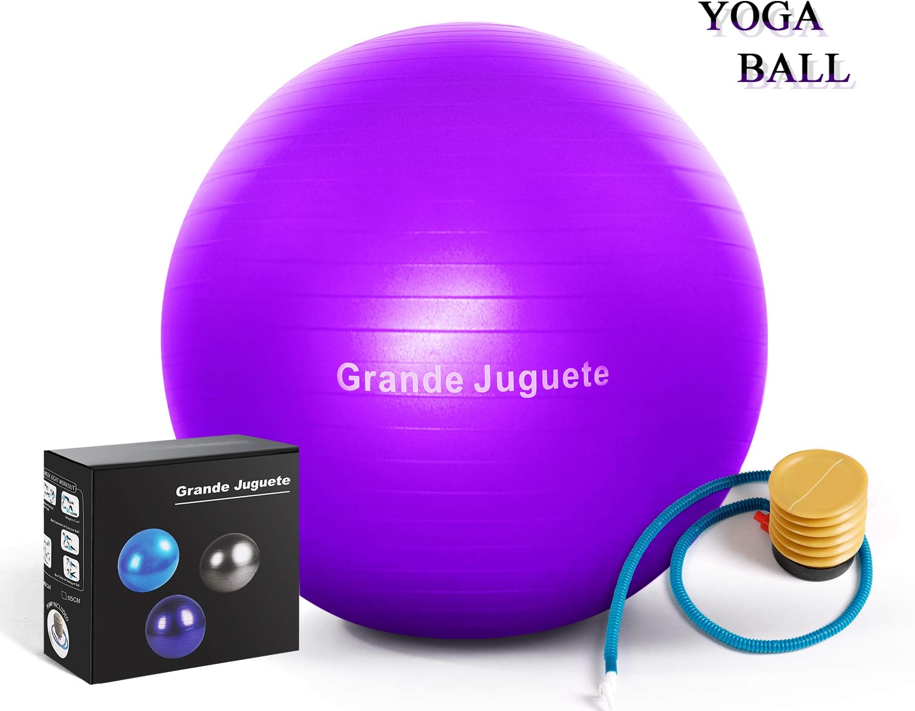 Grande Juguete Exercise Stability Yoga Ball(45,65cm) Support 2000lbs with Quick Foot Pump-Extra Thick Professional Balance Ball Grade Anti Burst,No Slip for Fitness, Office Chair,Birthing