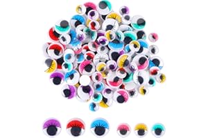 MIDELONG Googly Wiggle Eyes with Eyelashes, Plastic Self Adhesive Assorted Colors for DIY Arts Craft Sticker Eyes Scrapbooking Decorations 10mm and 15mm, 100 PCS