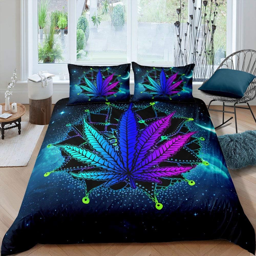 Erosebridal Cannabis Leaves Bedding Set Bohemian Mandala