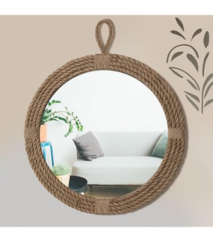 Espejo Redondo De Pared XUQQU Con Cuerda - Estilo Costero, Marco Metal, Diámetro 80 Cm, Ideal Baño Y Dormitorio